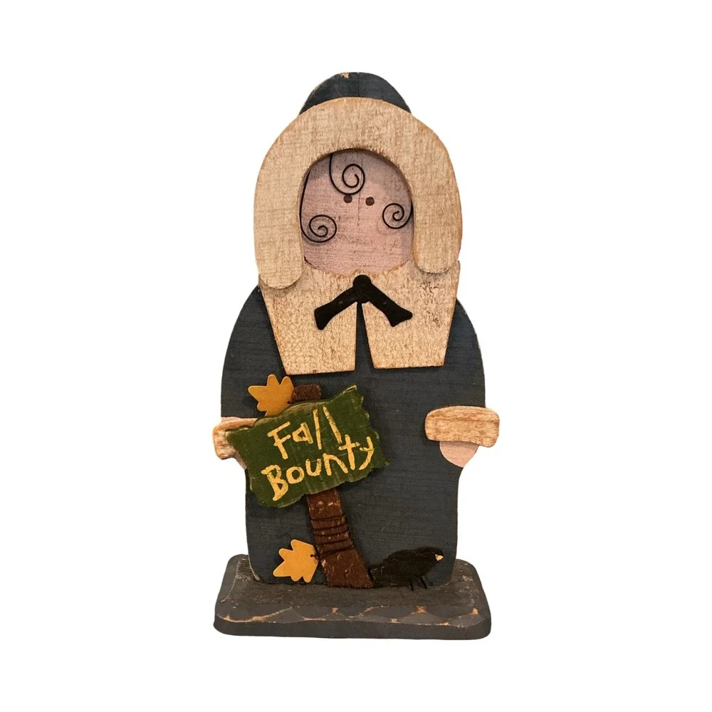 Vintage 2000 Tender Heart Treasures Wood Pilgrim Figurine Fall Bounty Decor 11in